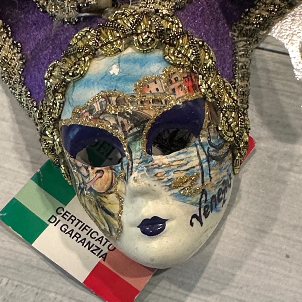 Venetian Mardi Gras Jester Ceramic Mask with Purple and Gold Accents • NWT!